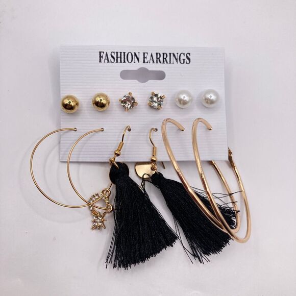 6 pairs of stud dangle hoop earrings - Picture 1 of 6